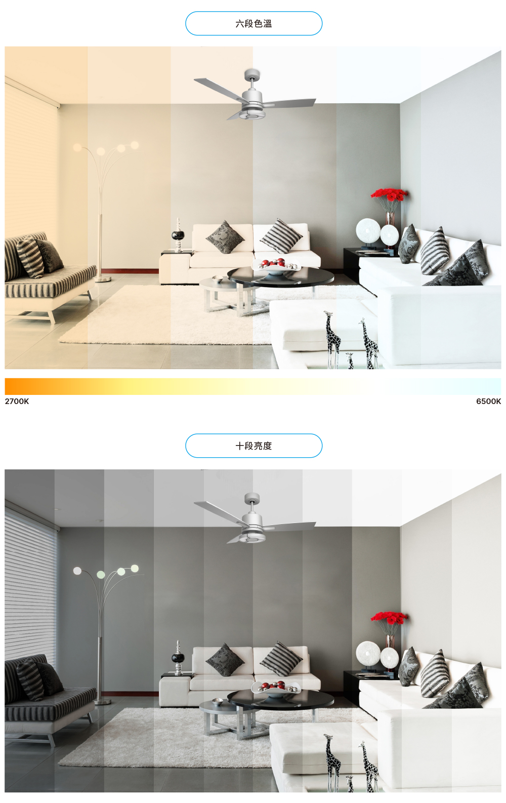 多段色溫與亮度，遙控切換