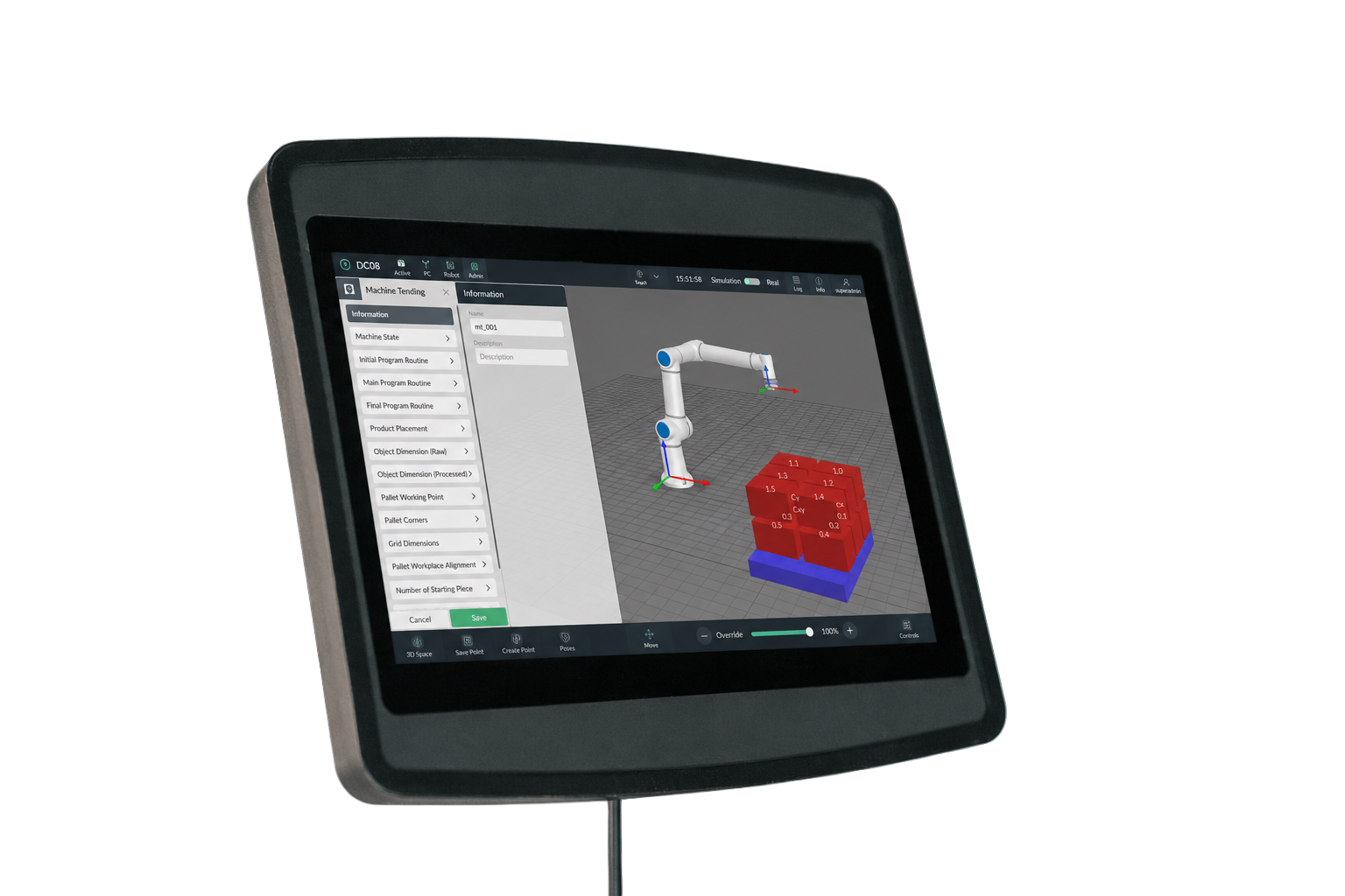 Palletizing app on tablet