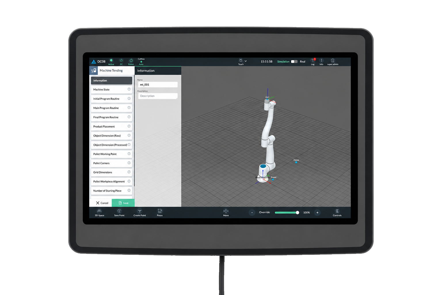 Machine tending app on tablet