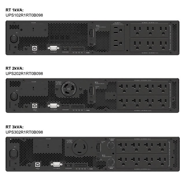 Amplon RT 1/2/3 kVA UPS rear views for Taiwan